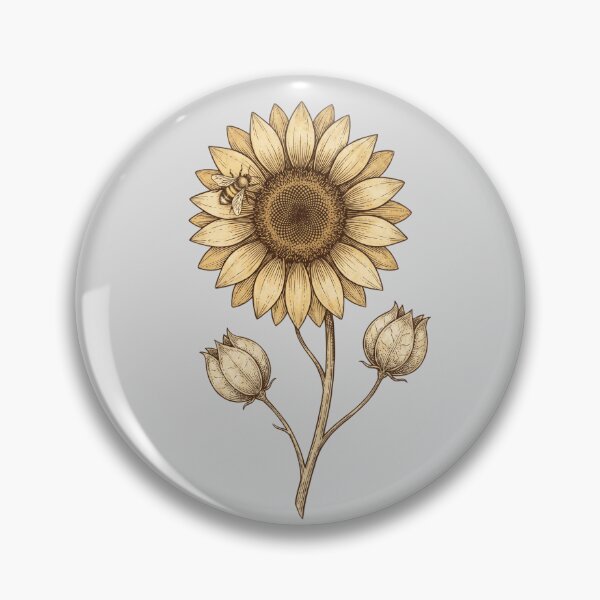 Item preview, Vintage Sunflower with Bee — Botanical Engraving Style Illustration designed and sold by Ortsas.