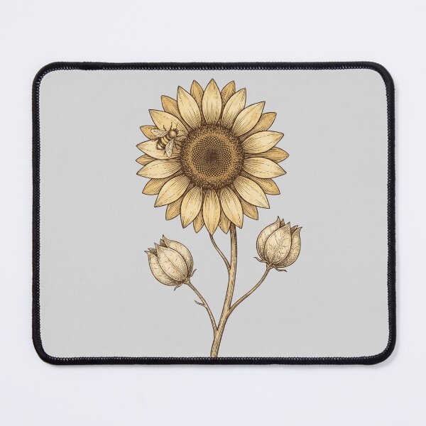 Item preview, Vintage Sunflower with Bee — Botanical Engraving Style Illustration designed and sold by Ortsas.
