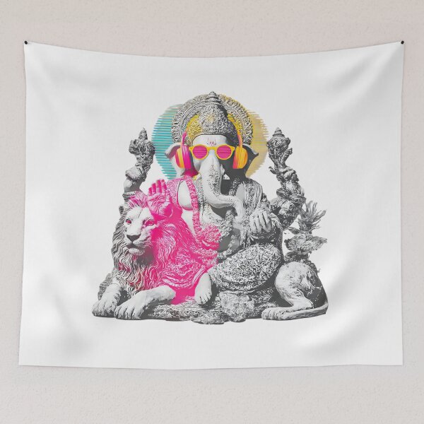 Item preview, Ganesha Lion Sculpture Retro Neon Neon Headphones Art designed and sold by PANNARUK THAILAND.