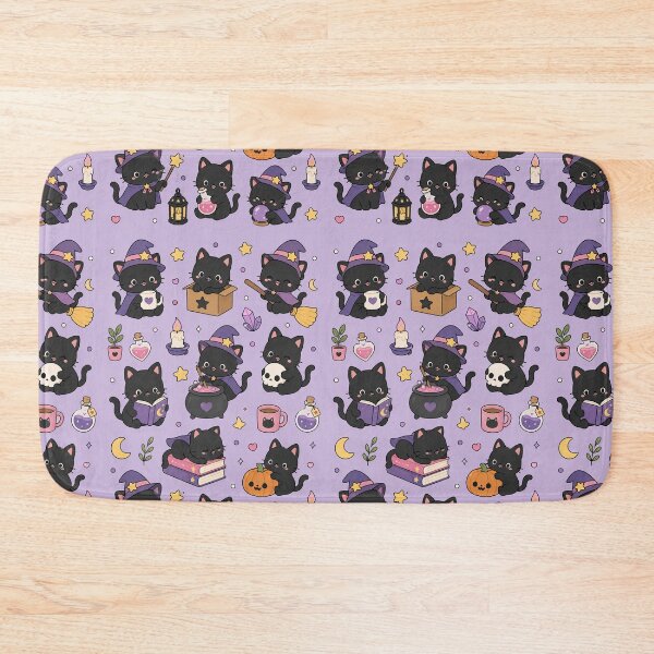 Item preview, Cute Witch Black Cat Kawaii Pattern designed and sold by Soft Berry Studio.