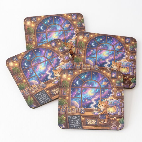 Item preview, Cosmic Cafe Cat Barista Cute Nebula Coffee Shop designed and sold by MoonwoodStudio.