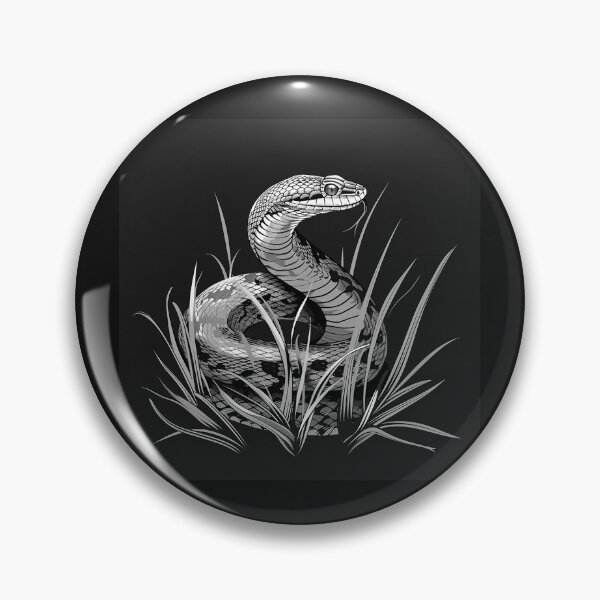 Item preview, Black and White Coiled Snake in Grass Art designed and sold by inkoutninja.