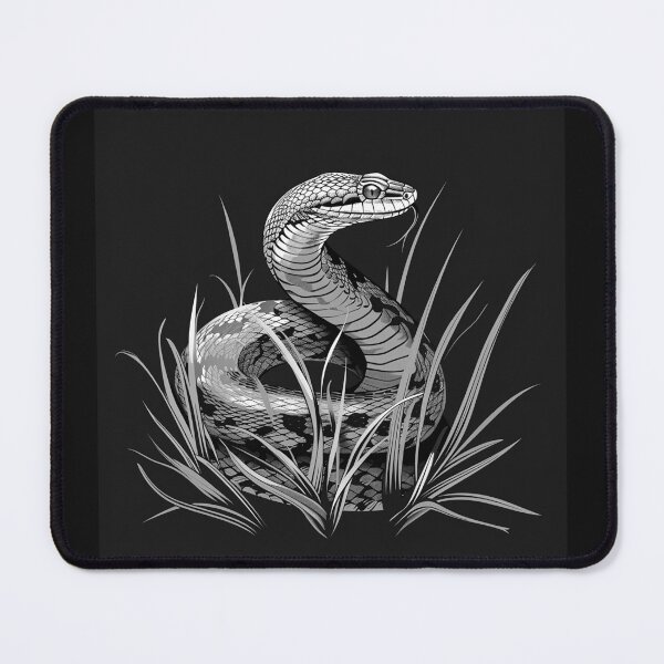 Item preview, Black and White Coiled Snake in Grass Art designed and sold by inkoutninja.