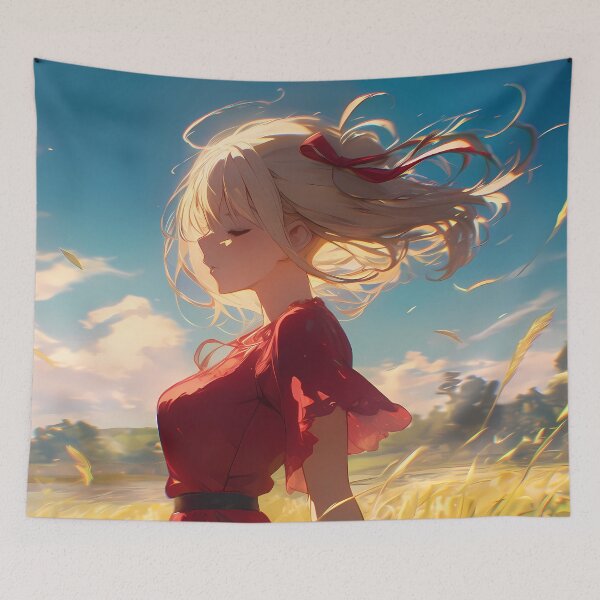 Item preview, Chisato Nishikigi Lycoris Recoil Red Dress Sunset Field Serenity designed and sold by PMartistStudio.