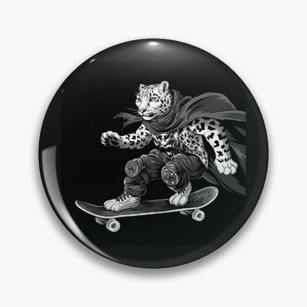 Item preview, Black and White Skateboarding Snow Leopard Art designed and sold by inkoutninja.