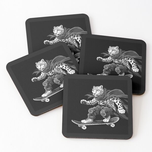 Item preview, Black and White Skateboarding Snow Leopard Art designed and sold by inkoutninja.