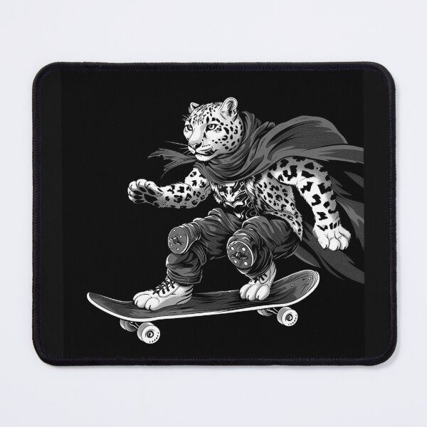 Item preview, Black and White Skateboarding Snow Leopard Art designed and sold by inkoutninja.