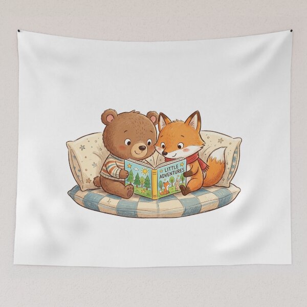 Item preview, Little Adventures - Cute Bear and Fox Reading Together designed and sold by TaiwanMemory.