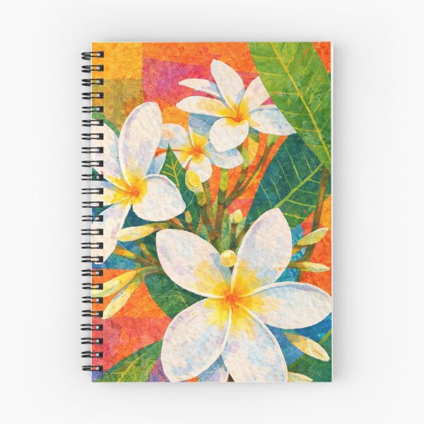 Item preview, White Plumeria Flowers, Colorful Mixed Media Digital Collage, designed and sold by SWSandraWechner.
