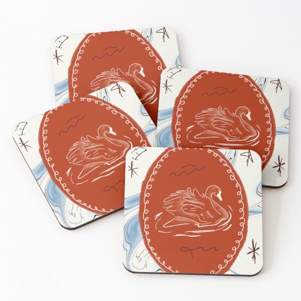 Item preview, Vintage Cameo Swan Illustration Red and Blue designed and sold by RM-Journey.