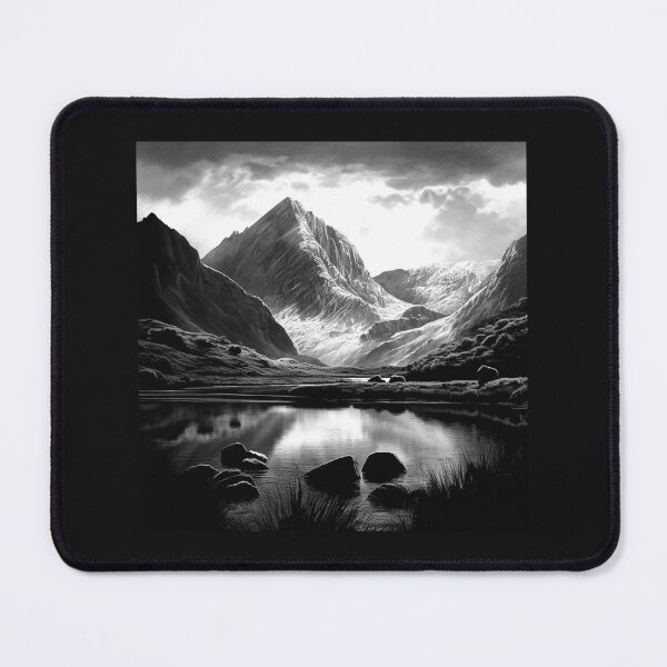 Item preview, Black and White Mountain Lake Wilderness Landscape designed and sold by inkoutninja.