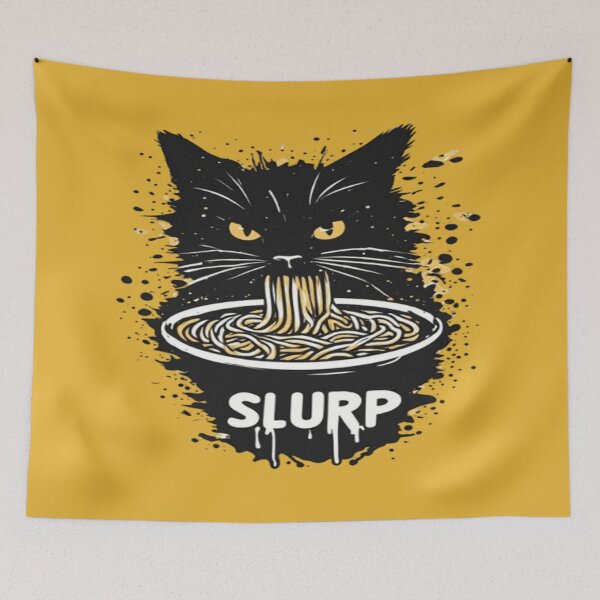 Item preview, Black Cat Slurping Ramen Noodles designed and sold by BlackSheeper.