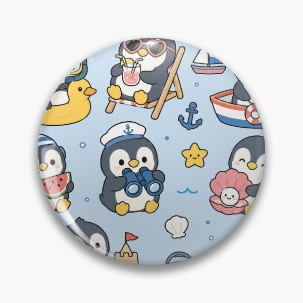 Item preview, Cute Beach Penguin Kawaii Pattern designed and sold by Soft Berry Studio.