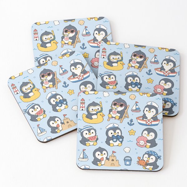 Item preview, Cute Beach Penguin Kawaii Pattern designed and sold by Soft Berry Studio.
