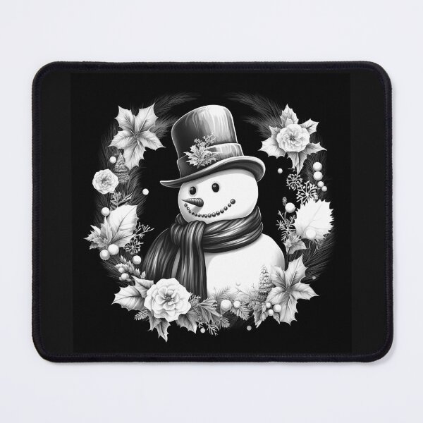 Item preview, Black and White Floral Snowman Christmas Art designed and sold by inkoutninja.