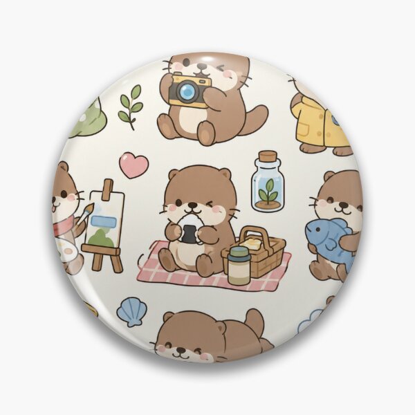 Item preview, Cute Cozy Otter Picnic Kawaii Pattern designed and sold by Soft Berry Studio.