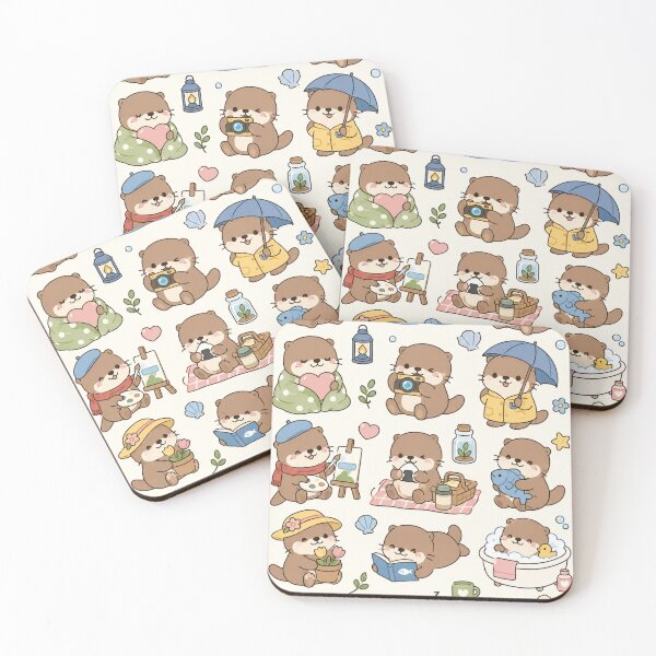 Item preview, Cute Cozy Otter Picnic Kawaii Pattern designed and sold by Soft Berry Studio.