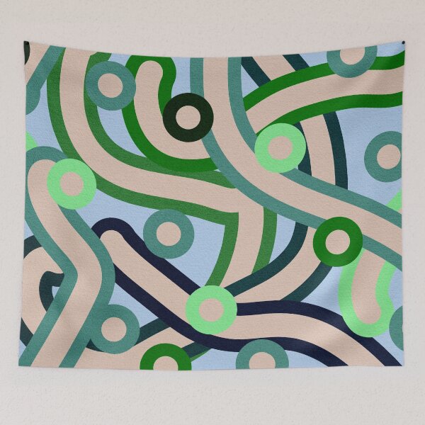 Item preview, Abstract Geometric Pattern with Curved Lines and Circles in Green and Blue Tones designed and sold by SweetLilith.