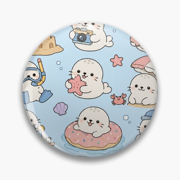 Item preview, Cute Beach Seal Kawaii Pattern designed and sold by Soft Berry Studio.