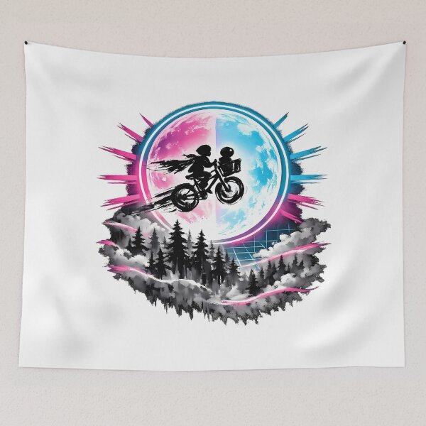 Item preview, Synthwave Sumi-e Moon Bike Flight designed and sold by KungPowUnicorn.