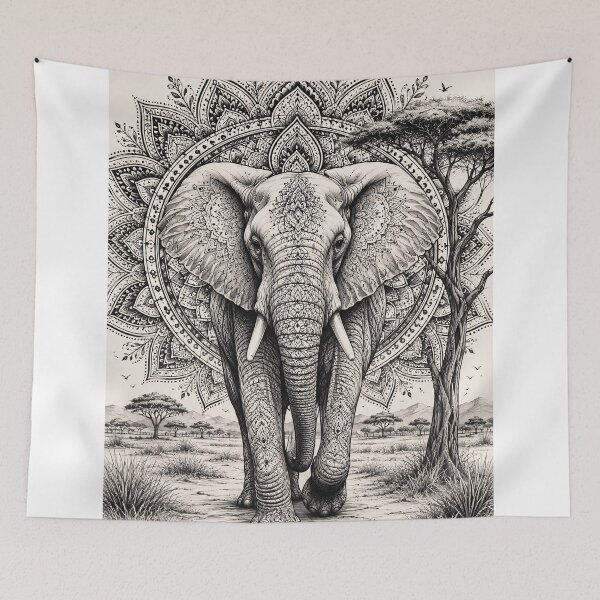 Item preview, Majestic Elephant Mandala Art Print | Black and White Wildlife Mandala Wall Art | Sacred Geometry Animal Illustration | Boho Safari Decor designed and sold by suryabumblee.
