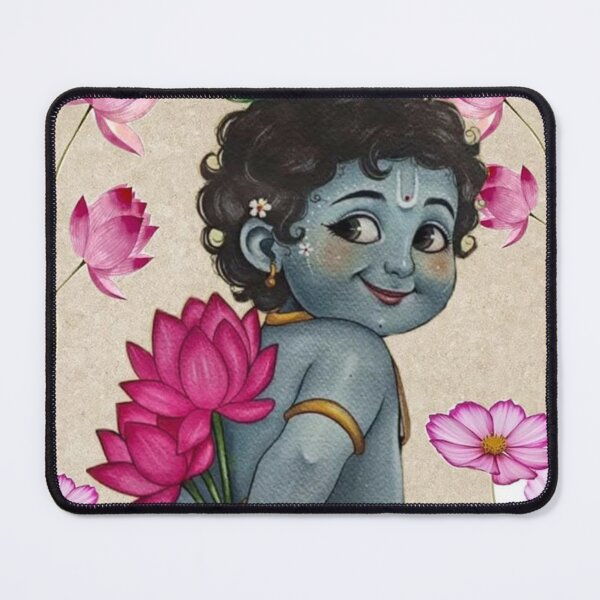 Item preview, Cute Baby Krishna with Lotus Flowers | Kawaii Bal Krishna Aesthetic Art designed and sold by Pixel&Petal.
