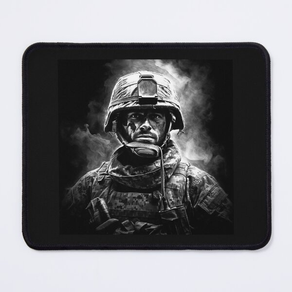 Item preview, Black and White Modern Soldier Portrait Art designed and sold by inkoutninja.