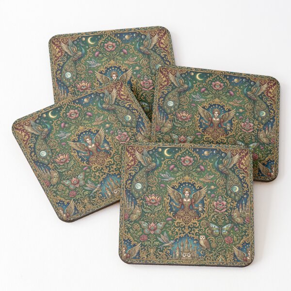 Item preview, Ornate Fantasy Queen Art - Steampunk Peacocks, Owls & Magical Tapestry Design designed and sold by ART BOND.
