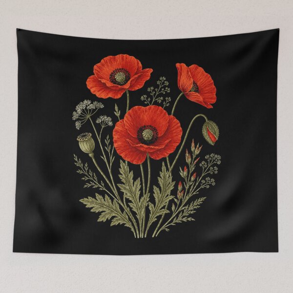 Item preview, Red Poppy Flower, Vintage Botanical Wildflower designed and sold by NoThoughtsCat.