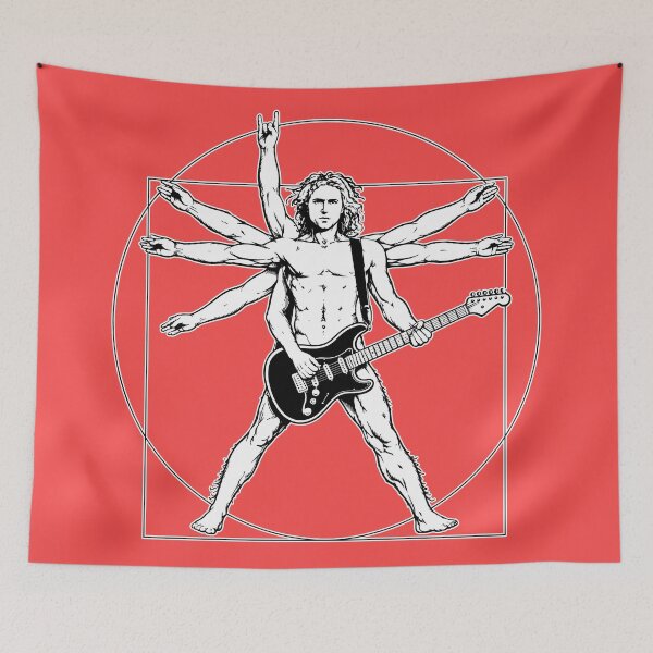 Item preview, Retro Leonardo da Vinci Vitruvian Man Playing Guitar designed and sold by NoThoughtsCat.