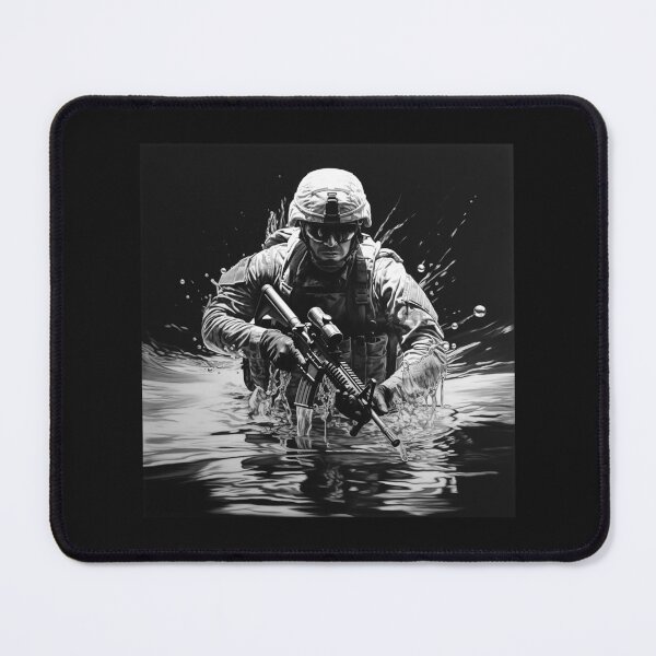 Item preview, Black and White Tactical Soldier in Water Art designed and sold by inkoutninja.