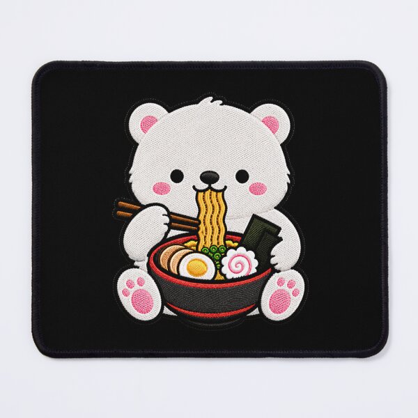 Item preview, Kawaii Polar Bear Eating Ramen - Cute Polar Bear Embroidery Patch designed and sold by ColorSplash123.