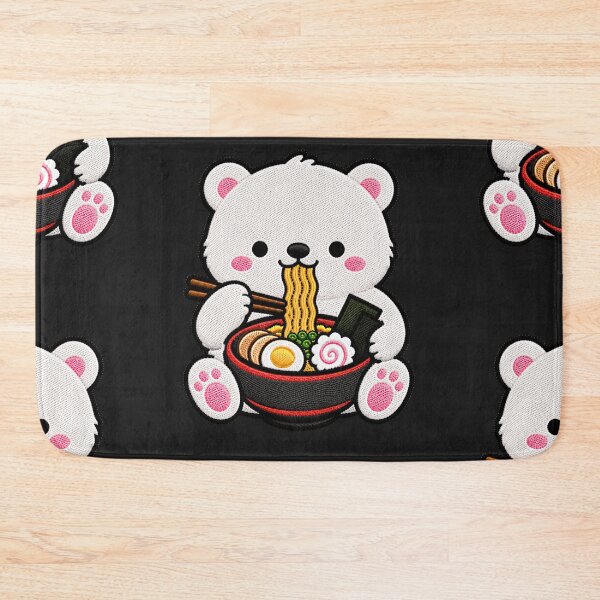 Item preview, Kawaii Polar Bear Eating Ramen - Cute Polar Bear Embroidery Patch designed and sold by ColorSplash123.