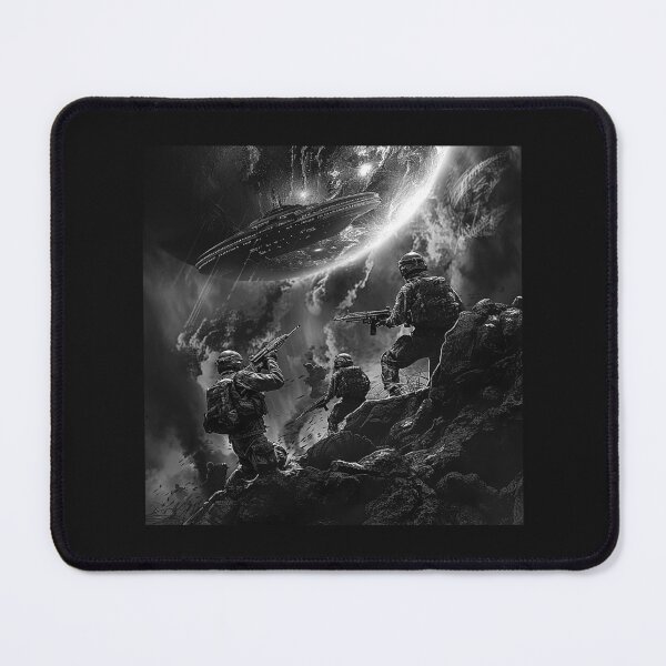 Item preview, Black and White Space Soldiers Alien Planet Battle Art designed and sold by inkoutninja.