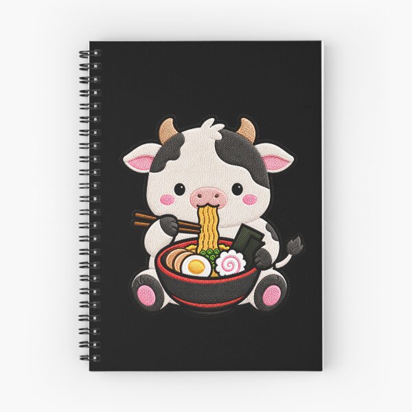 Item preview, Kawaii Cow Eating Ramen - Cute Cow Embroidery Patch designed and sold by ColorSplash123.