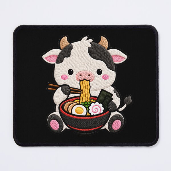 Item preview, Kawaii Cow Eating Ramen - Cute Cow Embroidery Patch designed and sold by ColorSplash123.