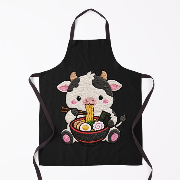 Item preview, Kawaii Cow Eating Ramen - Cute Cow Embroidery Patch designed and sold by ColorSplash123.