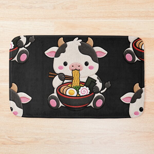 Item preview, Kawaii Cow Eating Ramen - Cute Cow Embroidery Patch designed and sold by ColorSplash123.