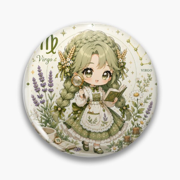 Item preview, Chibi Virgo Zodiac Girl Sticker — Kawaii Astrology Anime Earth Sign Botanical Art designed and sold by Cosmic Zodiac Studio.