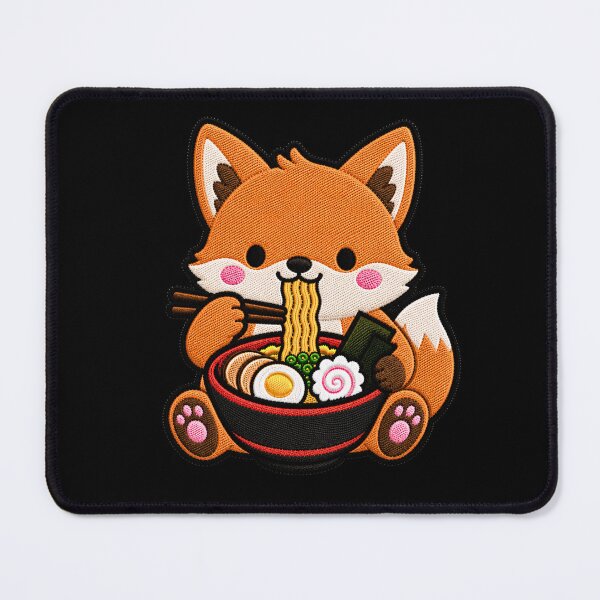 Item preview, Kawaii Fox Eating Ramen - Cute Fox Embroidery Patch designed and sold by ColorSplash123.