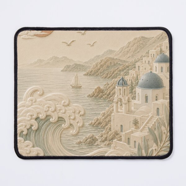Item preview, Santorini Wave & Mountain Relief Landscape designed and sold by TheSlowShore.