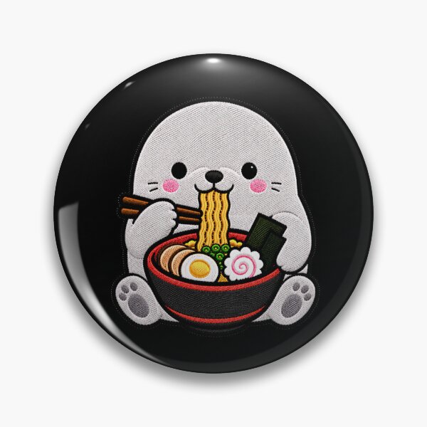 Item preview, Kawaii Seal Eating Ramen - Cute Seal Embroidery Patch designed and sold by ColorSplash123.