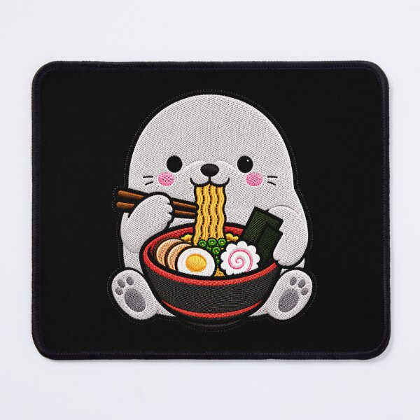 Item preview, Kawaii Seal Eating Ramen - Cute Seal Embroidery Patch designed and sold by ColorSplash123.