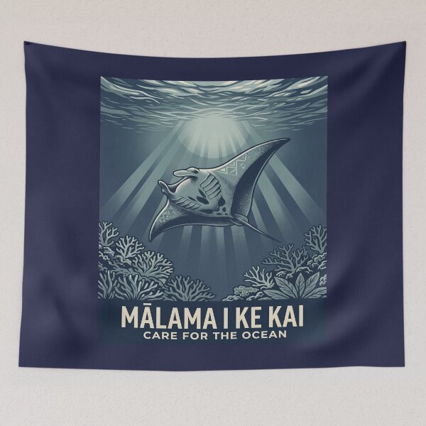 Item preview, Mālama I Ke Kai Care for the Ocean — Hawaiian Manta Ray Tribal Pattern Conservation Art Print designed and sold by MālamaThreads.