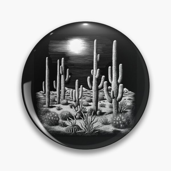 Item preview, Black and White Moonlit Desert Cactus Landscape designed and sold by inkoutninja.