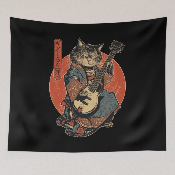 Item preview, Samurai Cat Playing Guitar Vintage designed and sold by nosu-art-pod.