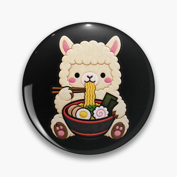 Item preview, Kawaii Alpaca Eating Ramen - Cute Alpaca Embroidery Patch designed and sold by ColorSplash123.