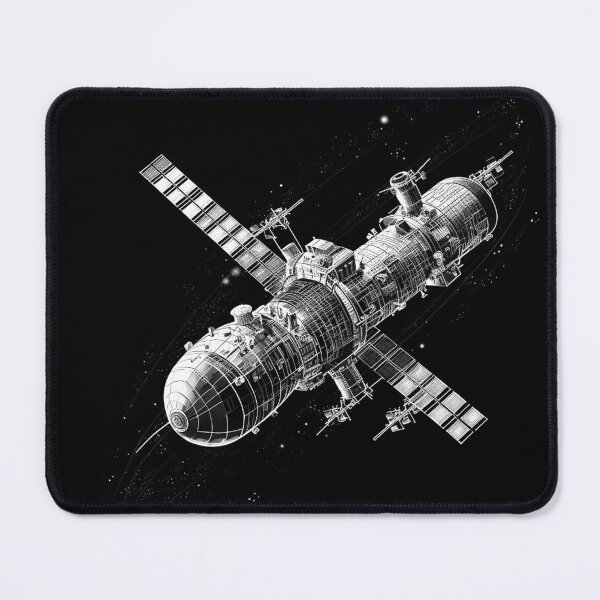 Item preview, Black and White Space Station Satellite Art designed and sold by inkoutninja.