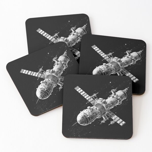 Item preview, Black and White Space Station Satellite Art designed and sold by inkoutninja.