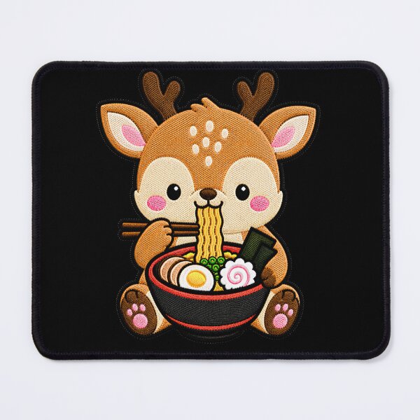 Item preview, Kawaii Deer Eating Ramen - Cute Deer Embroidery Patch designed and sold by ColorSplash123.